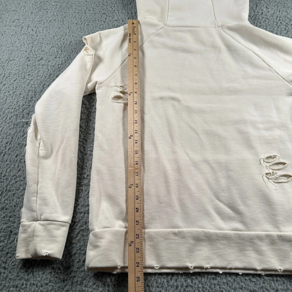ALO Hoodie Distressed Shredded Beige Womens XS Sweatshirt Ripped‎ Style Flaw